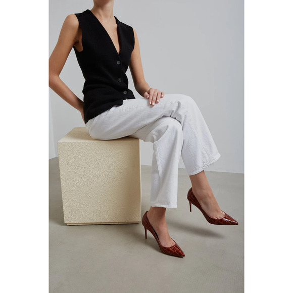 Christian Louboutin Kate 85 Brown Acajou Calf Ali Croc Pointed Toe Heel Pump 40 - Picture 7 of 16